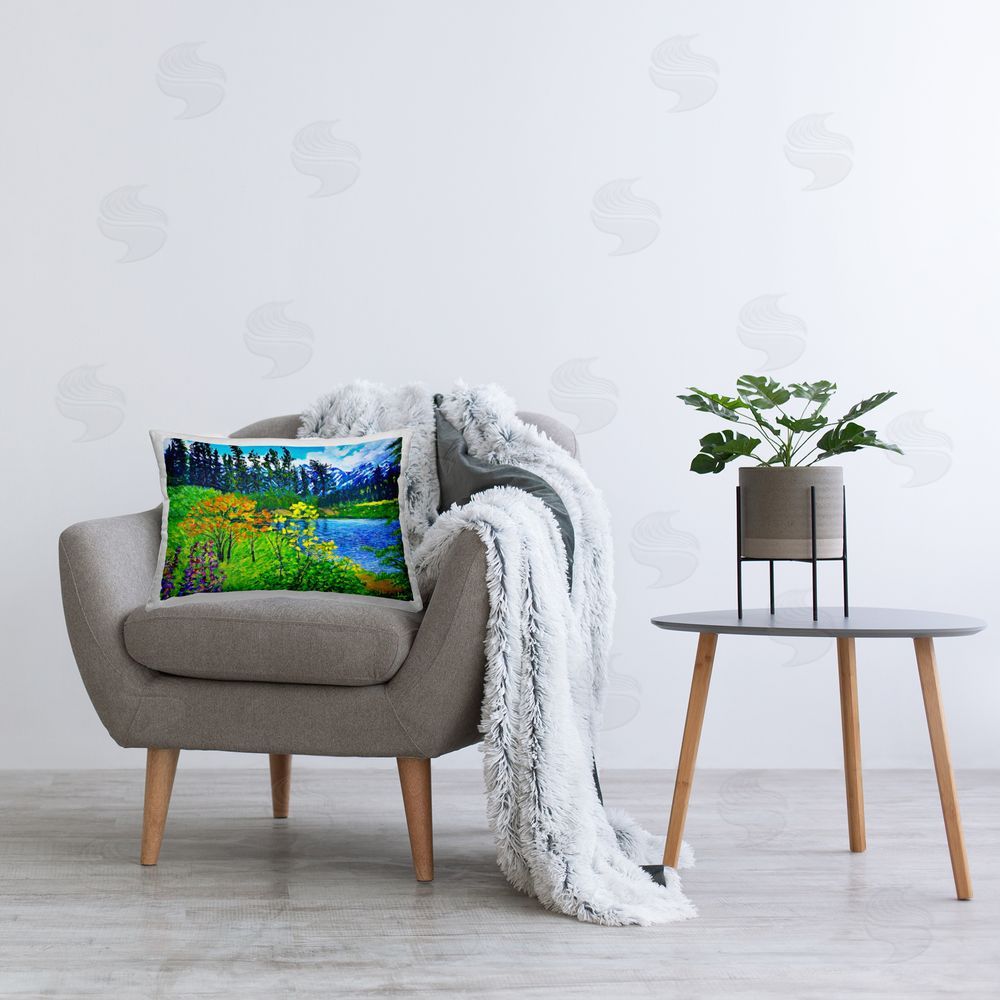 Lee Ann Zirbes Hidden Lake Scenery Printed Indoor Throw Pillow in Room