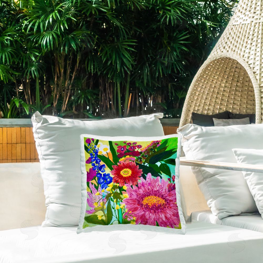 Lee Ann Zirbes Front Yard Florals Square Printed Throw Pillow on Patio