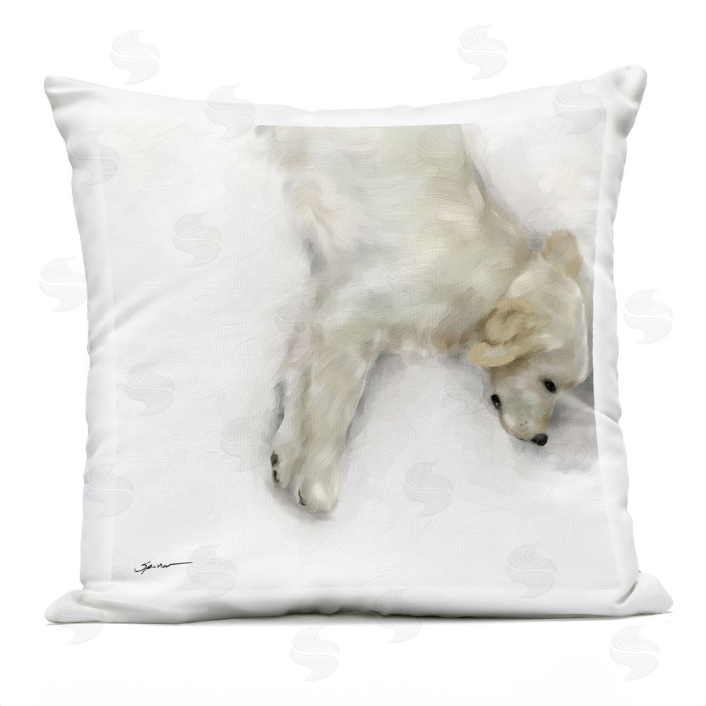 Mary Sparrow Sweet Cream Sleeping Puppy Outdoor Square Printed Throw Pillow