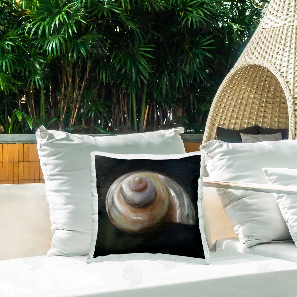 Mary Sparrow Swirled Seashell Sea Treasure Square Printed Throw Pillow on Patio