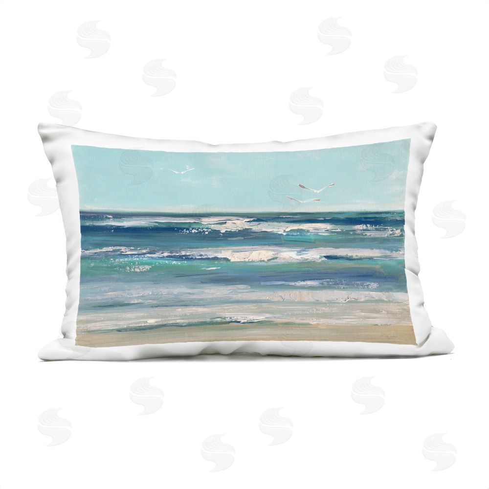 Sally Swatland Seagulls over Rolling Waves Outdoor Quick-Dry Polyester Lumbar Pillow