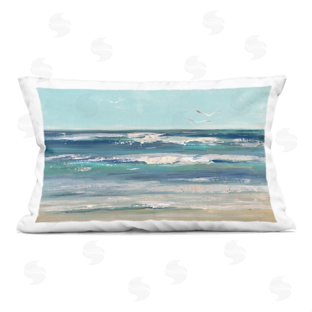 Sally Swatland Seagulls over Rolling Waves Indoor Plush Polyester Lumbar Pillow
