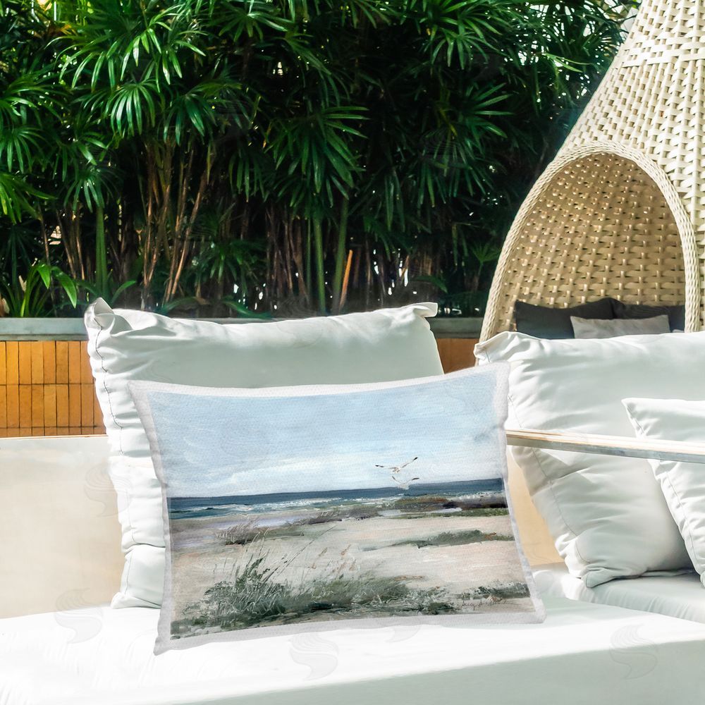 Sally Swatland Seagull Pair over Waves Outdoor Quick-Dry Polyester Printed Lumbar Pillow on Patio