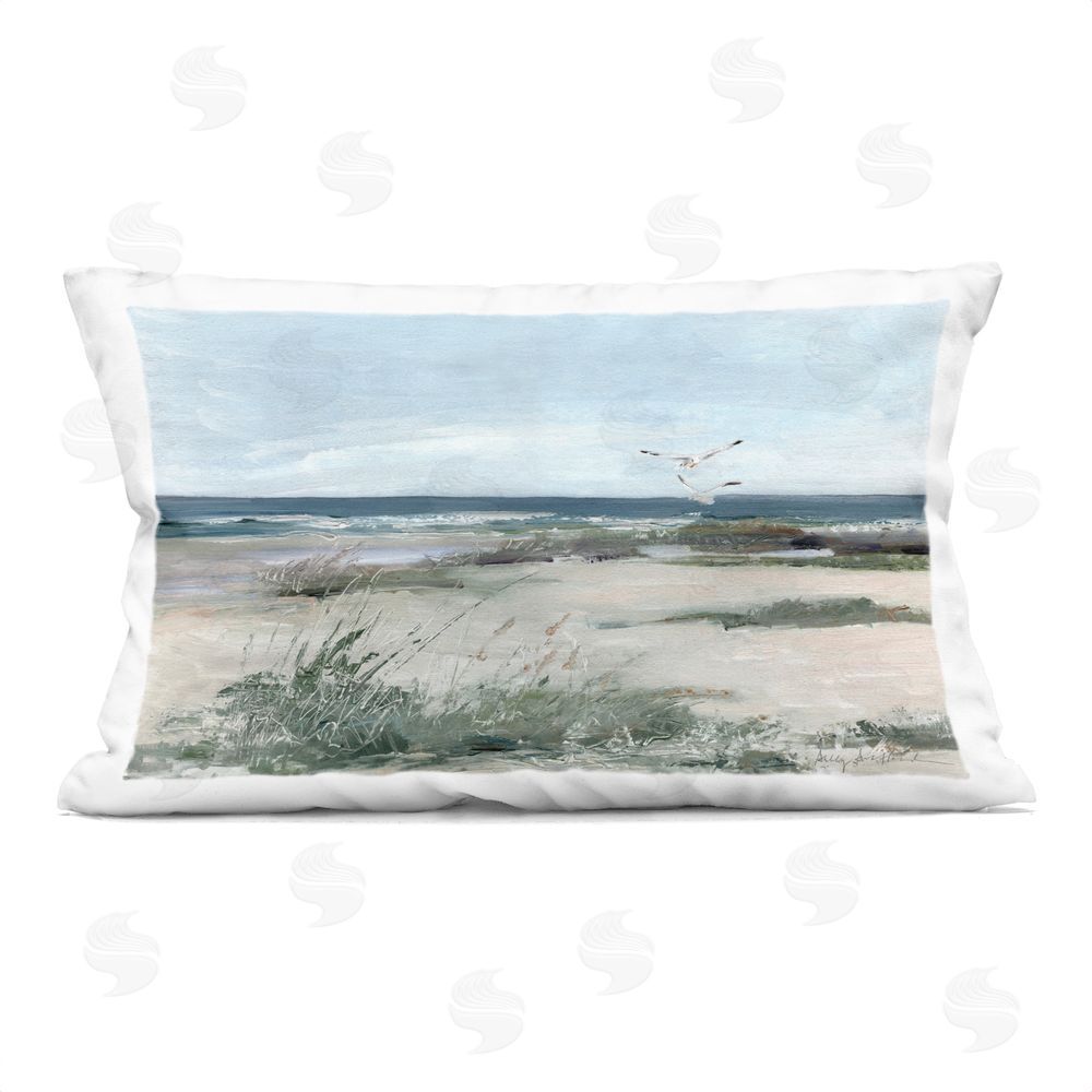 Sally Swatland Seagull Pair over Waves Indoor Plush Polyester Lumbar Pillow