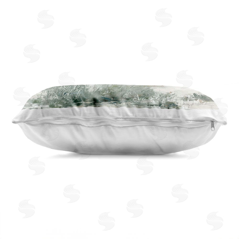 Sally Swatland Seagull Pair over Waves Indoor Plush Polyester Lumbar Pillow Zipper Detail