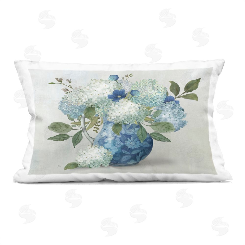 Nan Ornate Vase with Hydrangeas Indoor Plush Polyester Lumbar Pillow