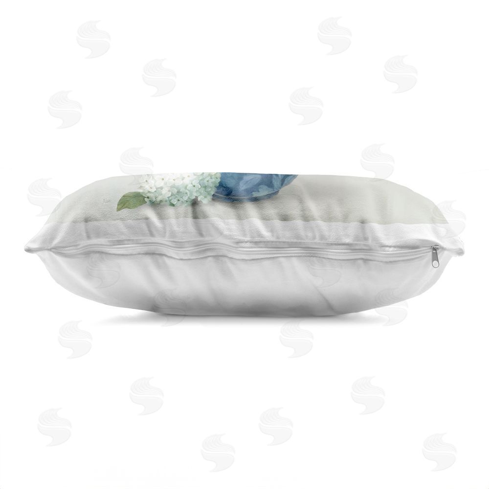 Nan Ornate Vase with Hydrangeas Indoor Plush Polyester Lumbar Pillow Zipper Detail