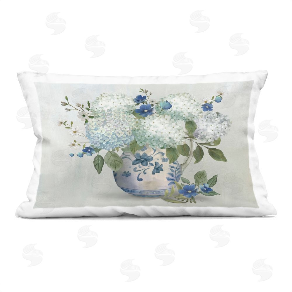 Nan Ivory & Blue Hydrangea Vase Indoor Plush Polyester Lumbar Pillow