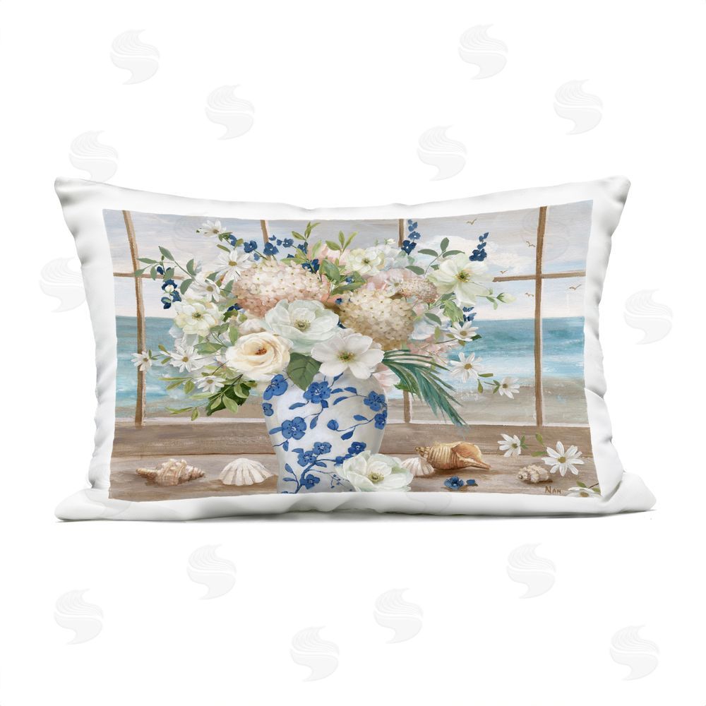Nan Seashells & Flowers Windowsill Outdoor Quick-Dry Polyester Lumbar Pillow
