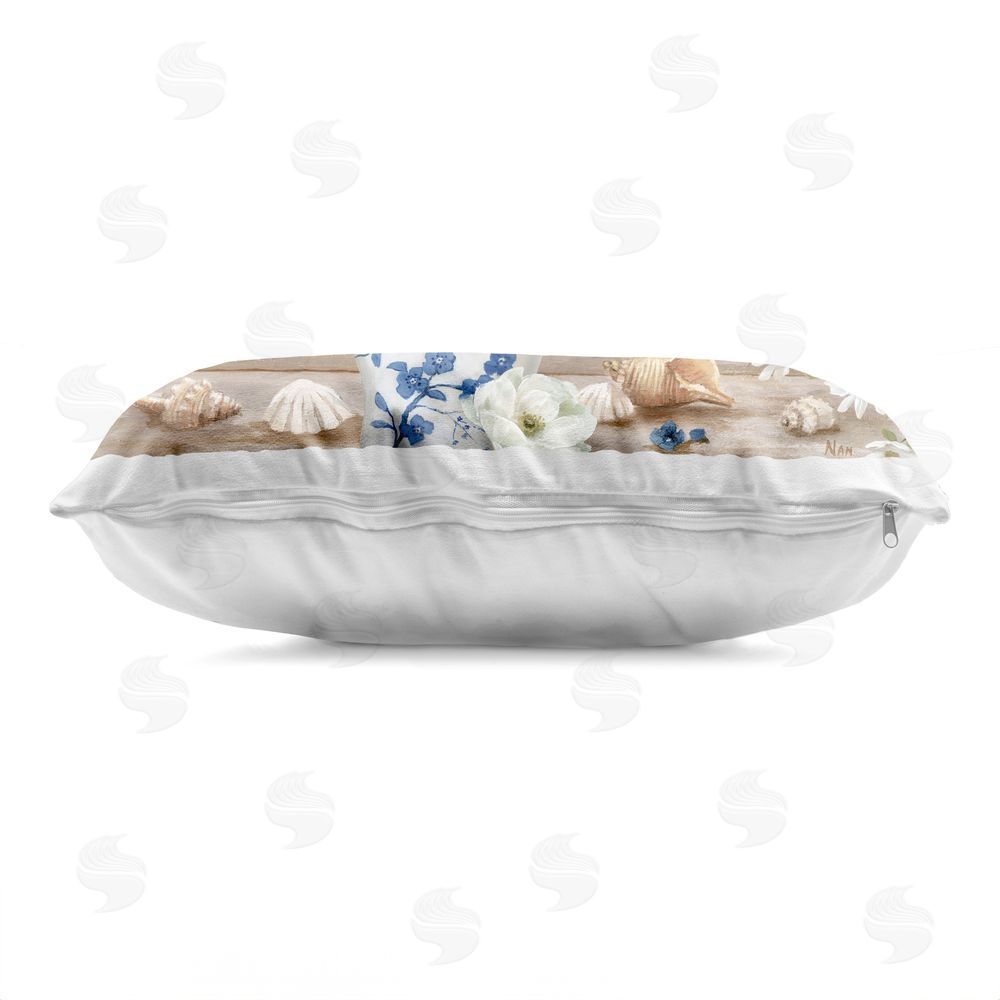 Nan Seashells & Flowers Windowsill Indoor Plush Polyester Lumbar Pillow Zipper Detail