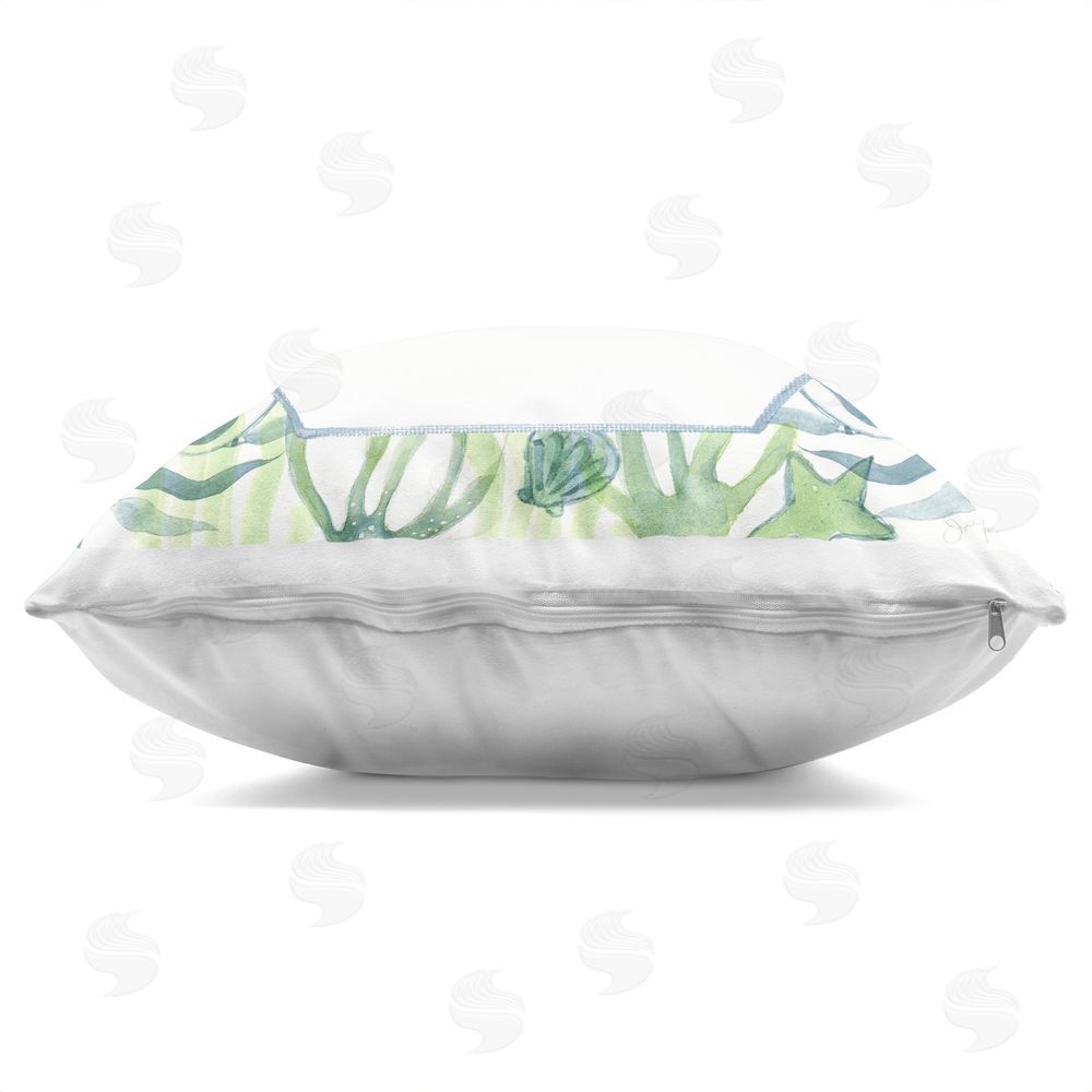 Janet Tava Spotted Cowrie with Seaweed Indoor Plush Polyester Square Throw Pillow Zipper Detail