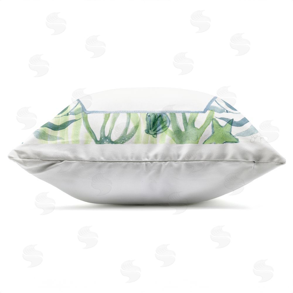 Janet Tava Seaweed & Seashells Aquatic Outdoor Quick-Dry Polyester Square Throw Pillow Zipper Detail