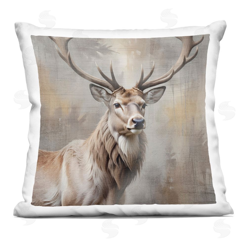 Susan Arnot Rustic Stag with Majestic Glance Indoor Plush Polyester Square Throw Pillow