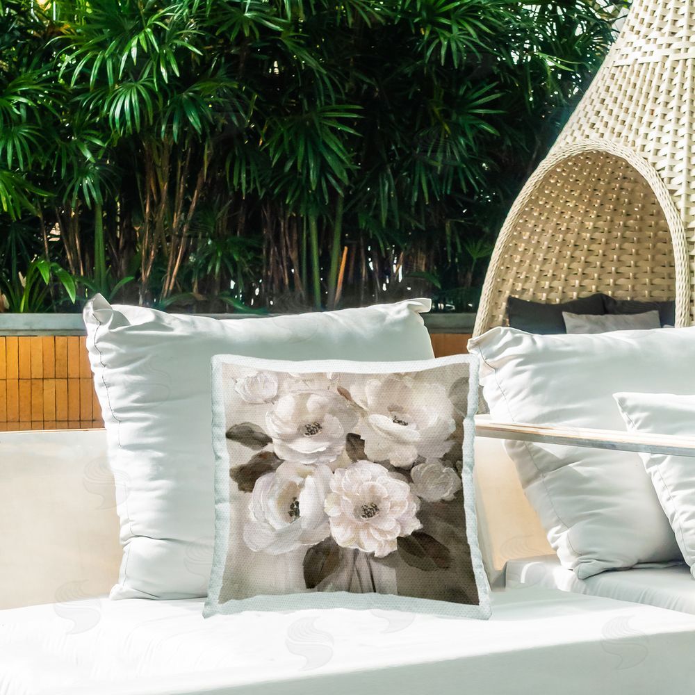 Nan Ivory Flower Bushel Outdoor Quick-Dry Polyester Printed Square Pillow on Patio