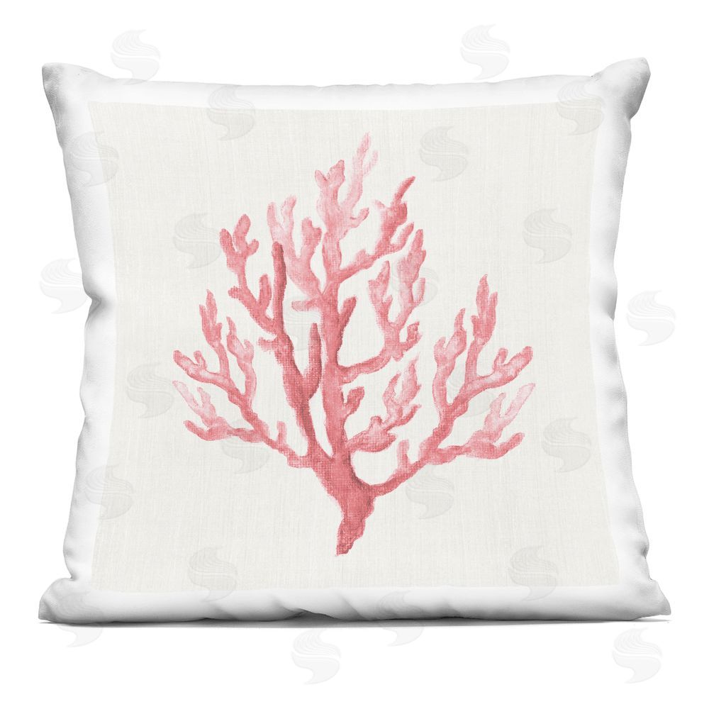 Janet Tava Muted Pink Coral Branch Indoor Plush Polyester Square Throw Pillow