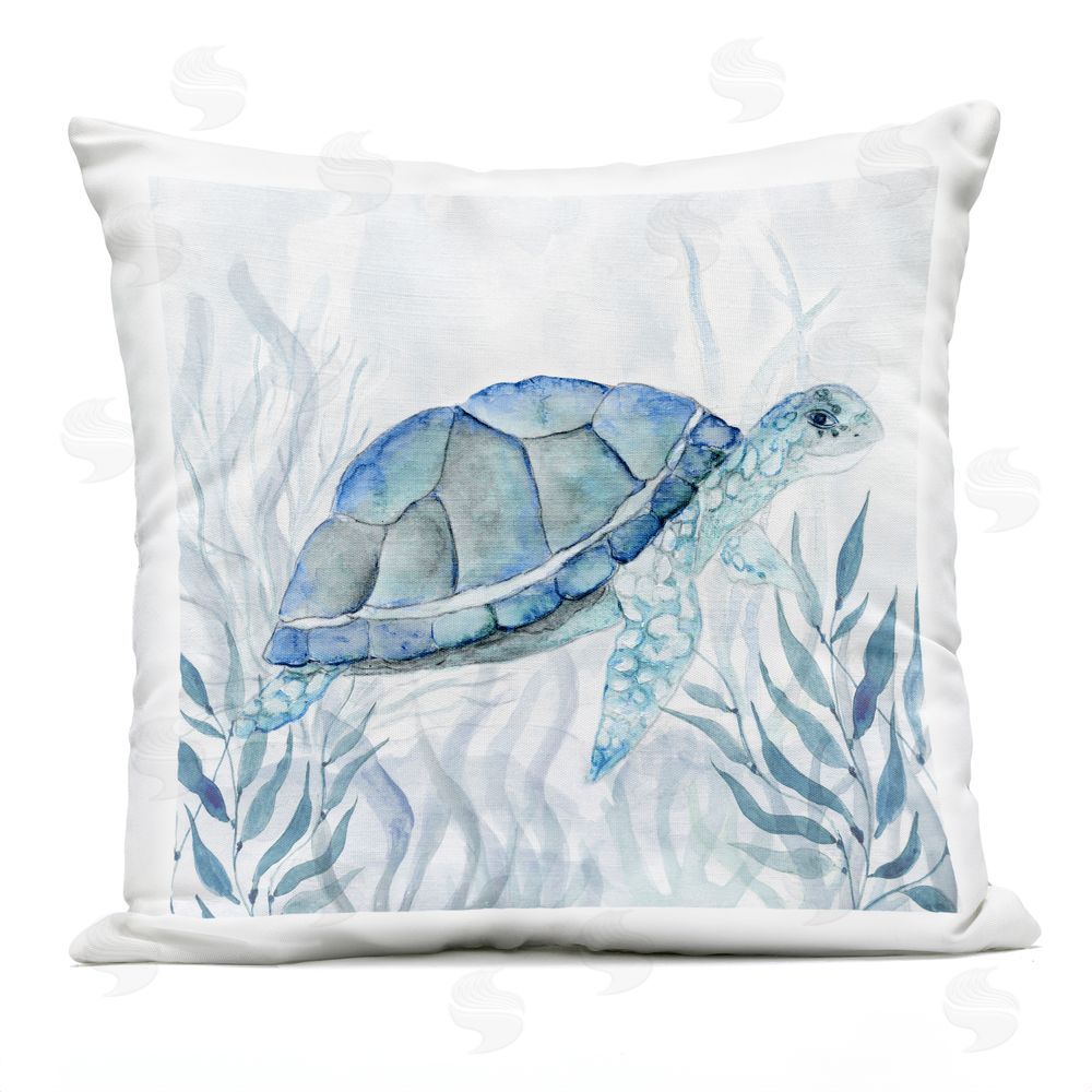 Janet Tava Smiling Turtle Gaze Outdoor Quick-Dry Polyester Square Throw Pillow