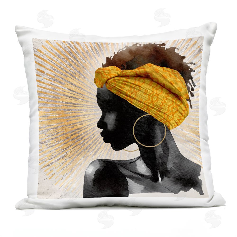 CAD Designs Golden Sunburst Profile with Headwrap Outdoor Quick-Dry Polyester Square Throw Pillow