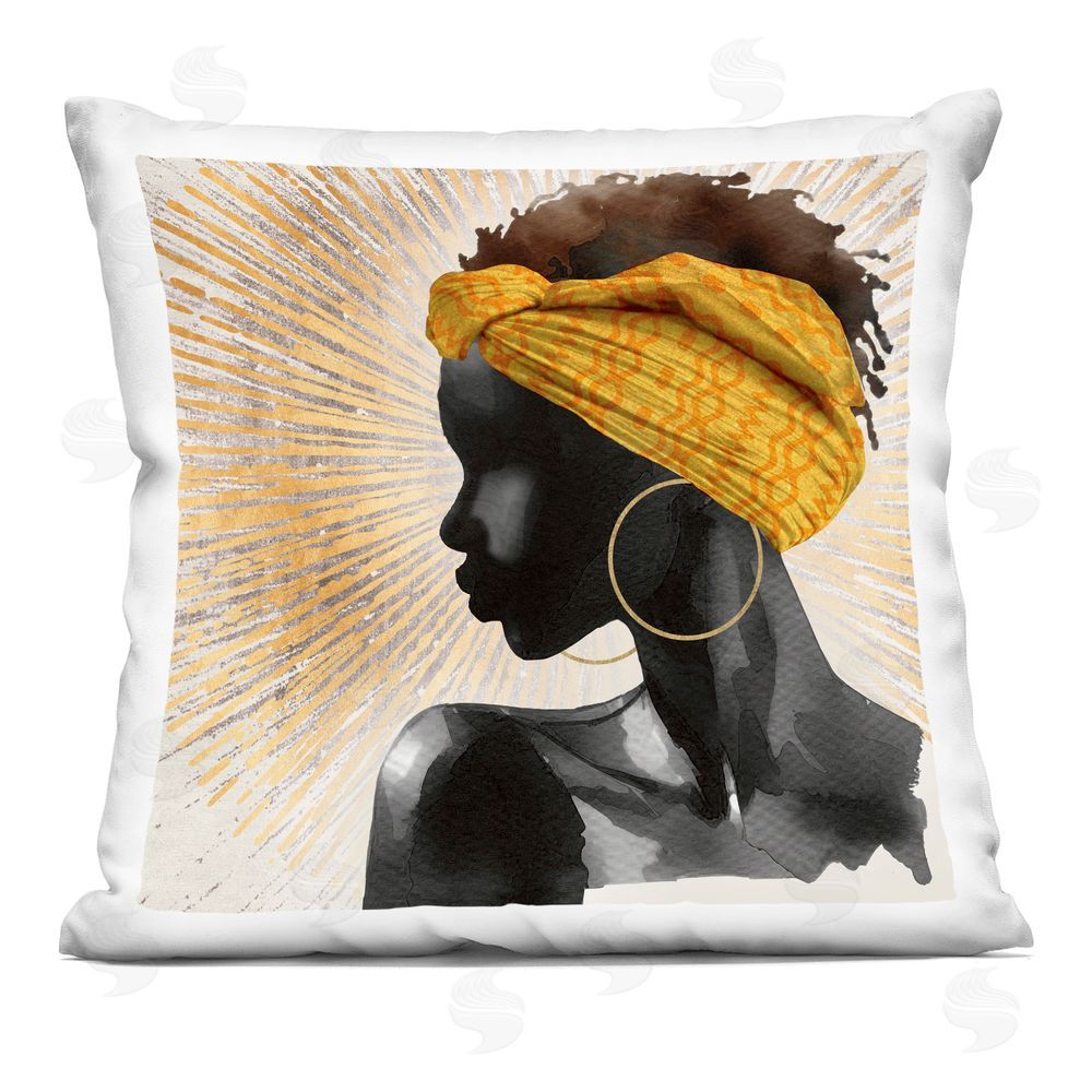 CAD Designs Golden Sunburst Profile with Headwrap Indoor Plush Polyester Square Throw Pillow
