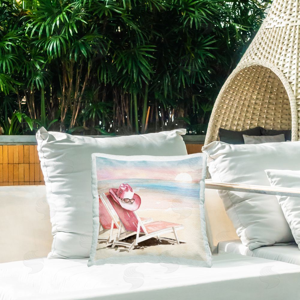 Paul Mathenia Blush Pink Beach Chairs Outdoor Quick-Dry Polyester Printed Square Pillow on Patio