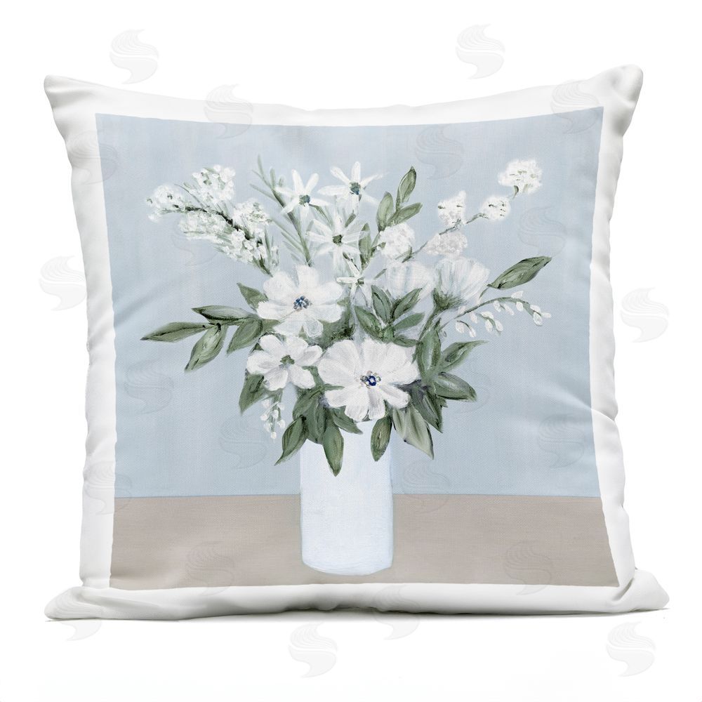 Marilyn Dunlap Mixed White Blooms on Blue Outdoor Quick-Dry Polyester Square Throw Pillow