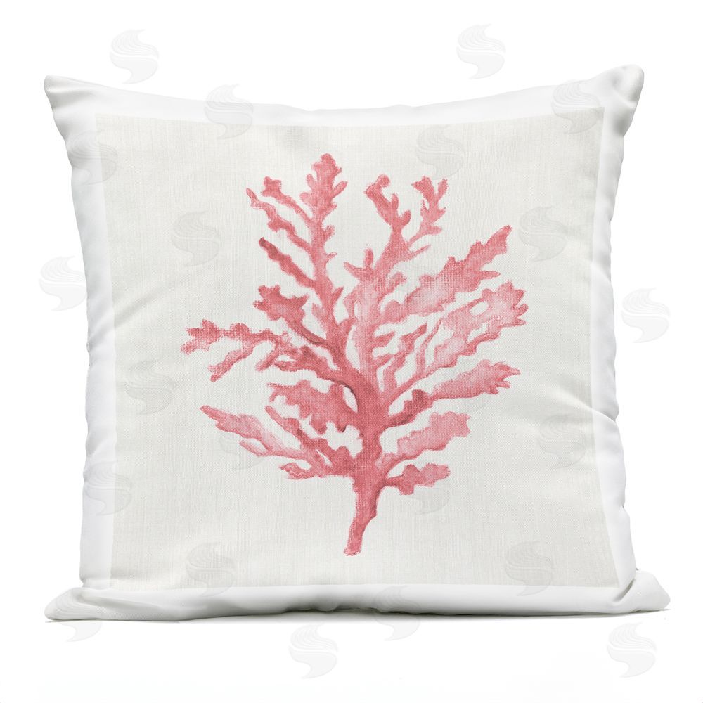 Janet Tava Rosy Pink Coral Branch Outdoor Quick-Dry Polyester Square Throw Pillow