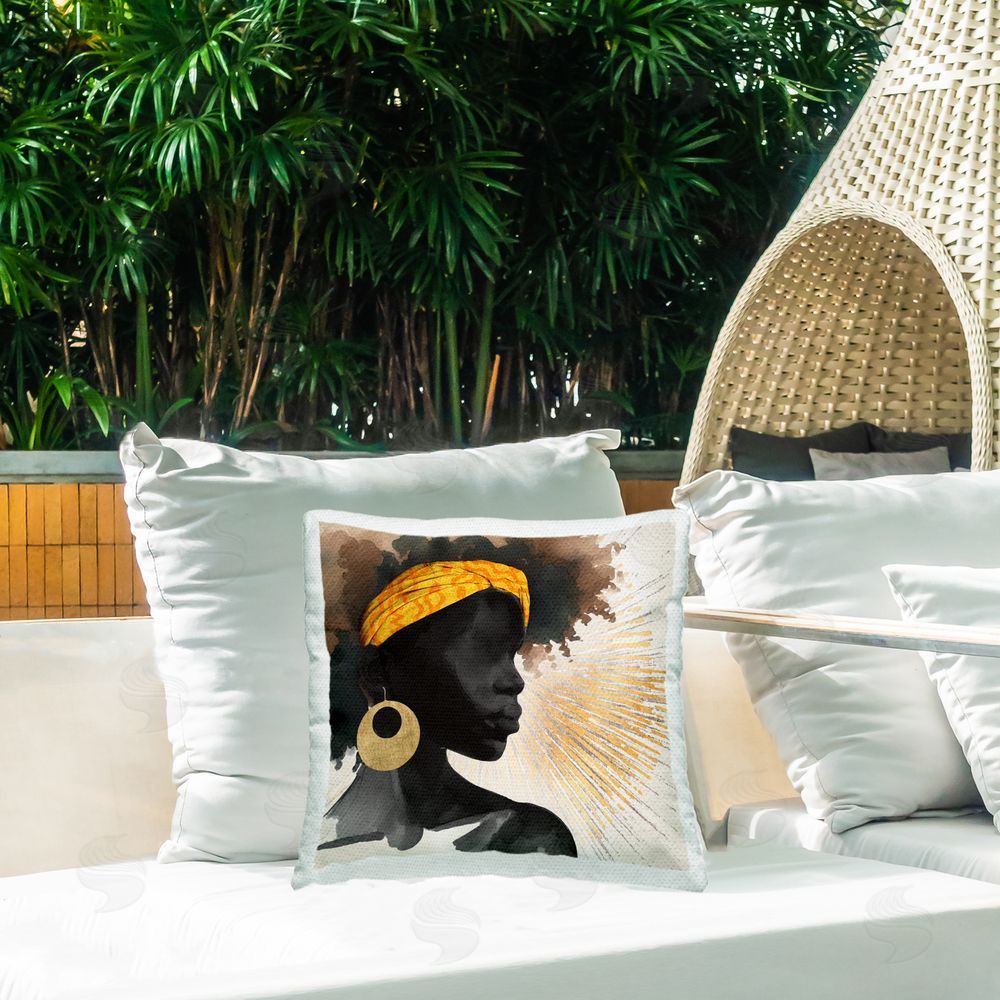 CAD Designs Sunburst Silhouette with Headwrap Outdoor Quick-Dry Polyester Printed Square Pillow on Patio