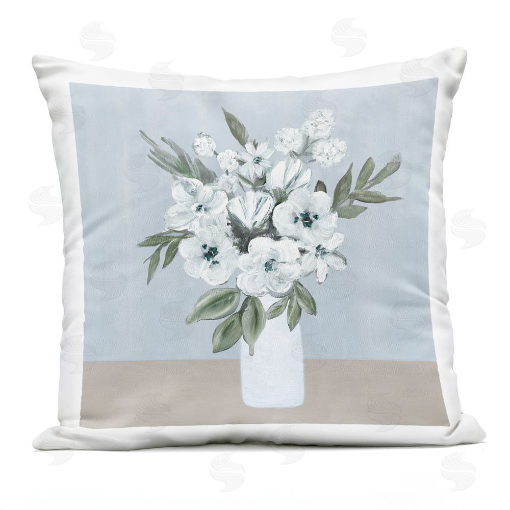 Marilyn Dunlap Cerulean & White Blooms Outdoor Quick-Dry Polyester Square Throw Pillow