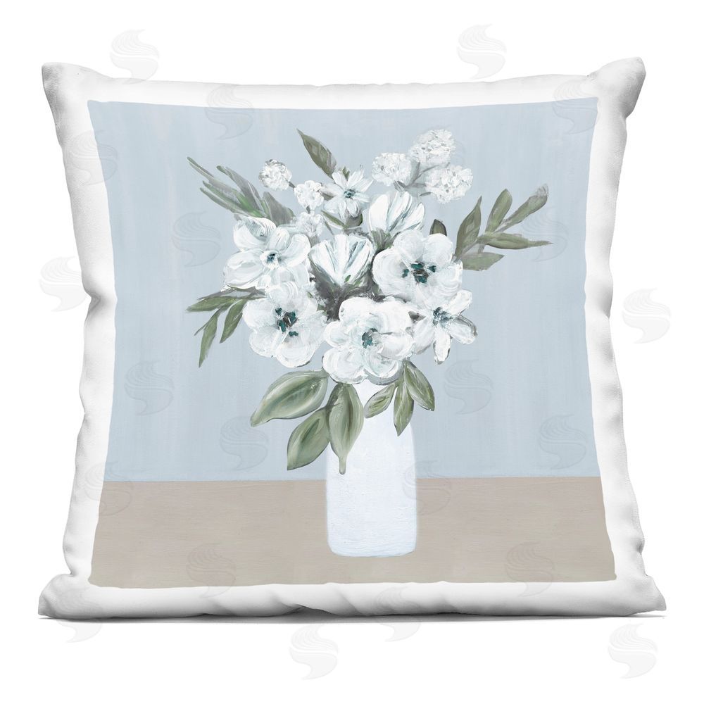Marilyn Dunlap Cerulean & White Blooms Indoor Plush Polyester Square Throw Pillow