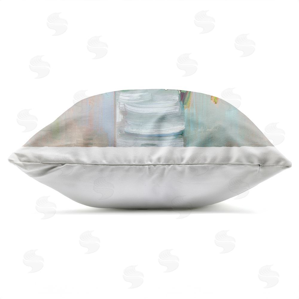 Sally Swatland Energetic Blossom Bouquet Outdoor Quick-Dry Polyester Square Throw Pillow Zipper Detail