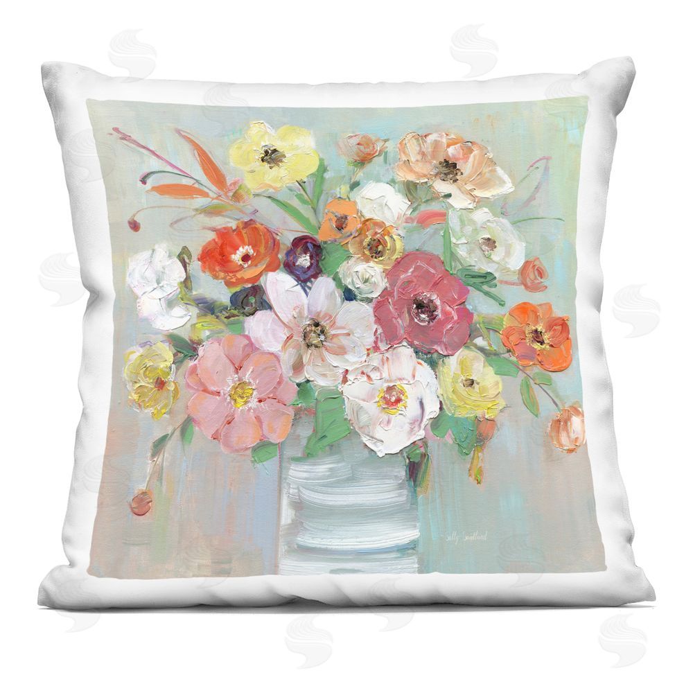Sally Swatland Energetic Blossom Bouquet Indoor Plush Polyester Square Throw Pillow