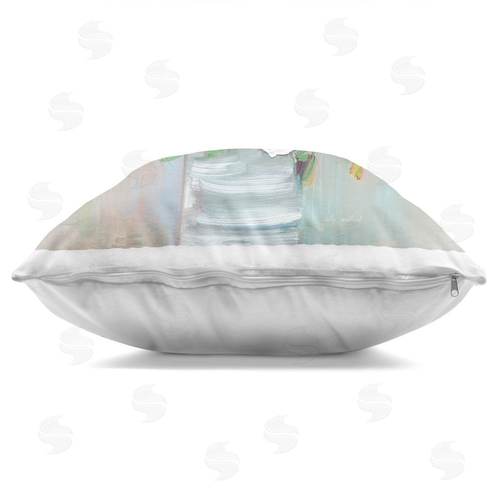 Sally Swatland Energetic Blossom Bouquet Indoor Plush Polyester Square Throw Pillow Zipper Detail
