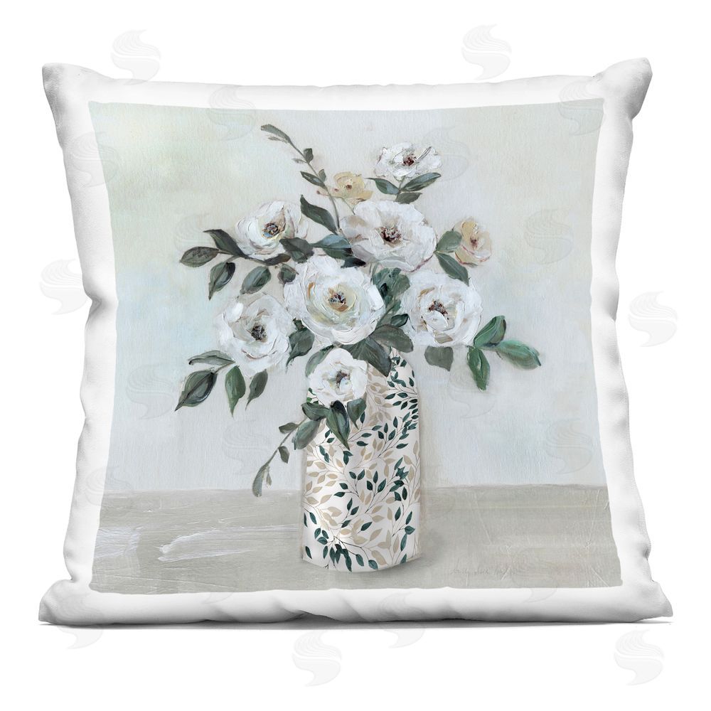 Sally Swatland Leaf Patterned Flower Vase Indoor Plush Polyester Square Throw Pillow