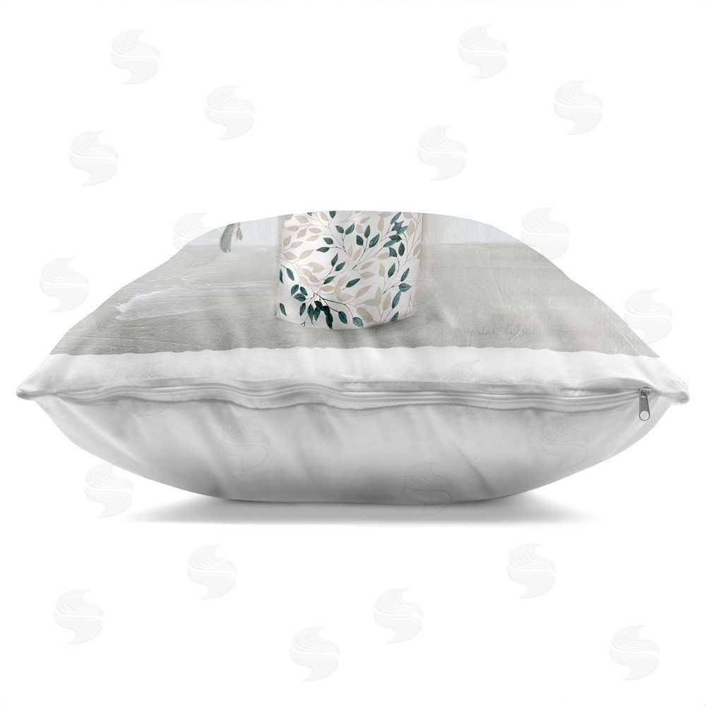 Sally Swatland Leaf Patterned Flower Vase Indoor Plush Polyester Square Throw Pillow Zipper Detail