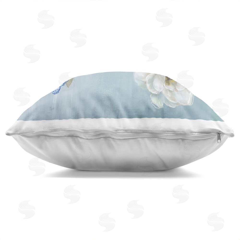 Nan Blue Bird Tranquility Indoor Plush Polyester Square Throw Pillow Zipper Detail