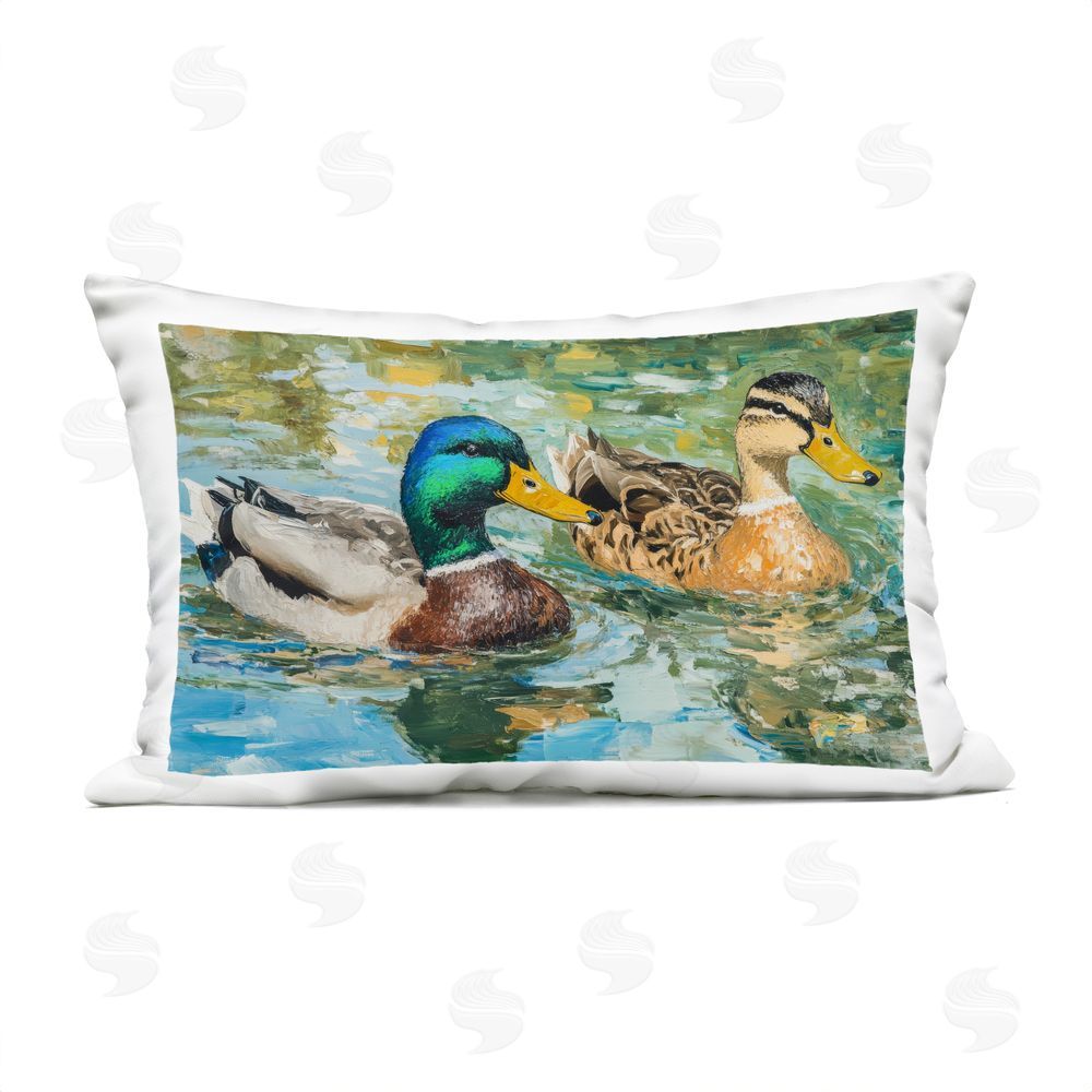 Petal Prints Design Ducks Out For A Swim Outdoor Printed Lumbar Throw Pillow