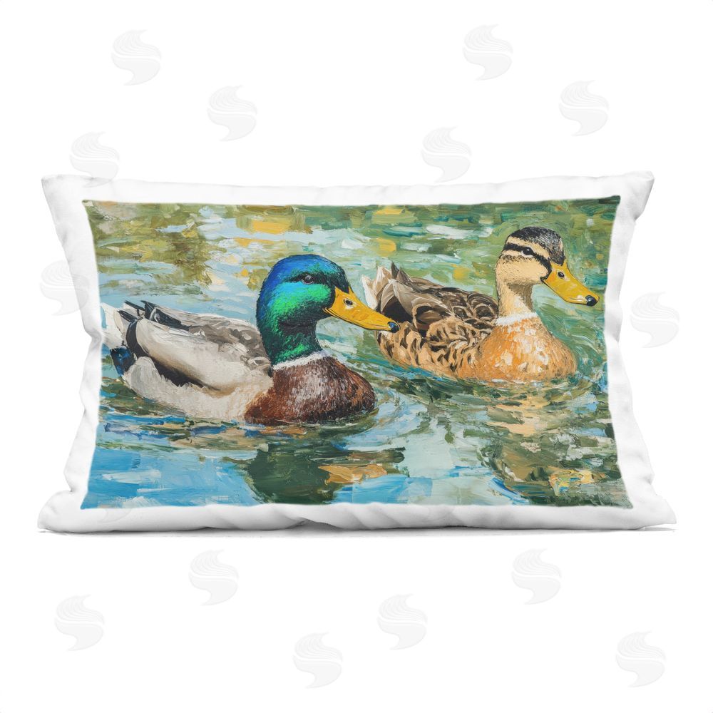 Petal Prints Design Ducks Out For A Swim Printed Lumbar Throw Pillow