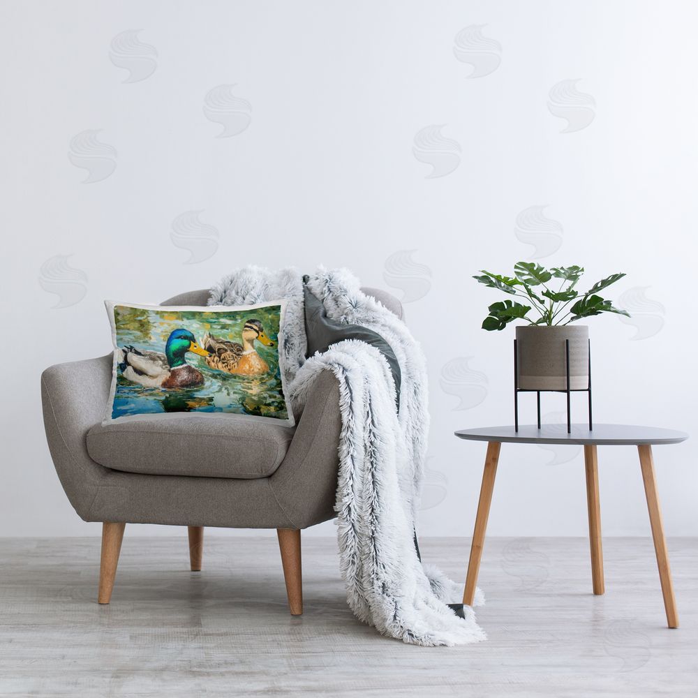Petal Prints Design Ducks Out For A Swim Printed Lumbar Throw Pillow on Seat