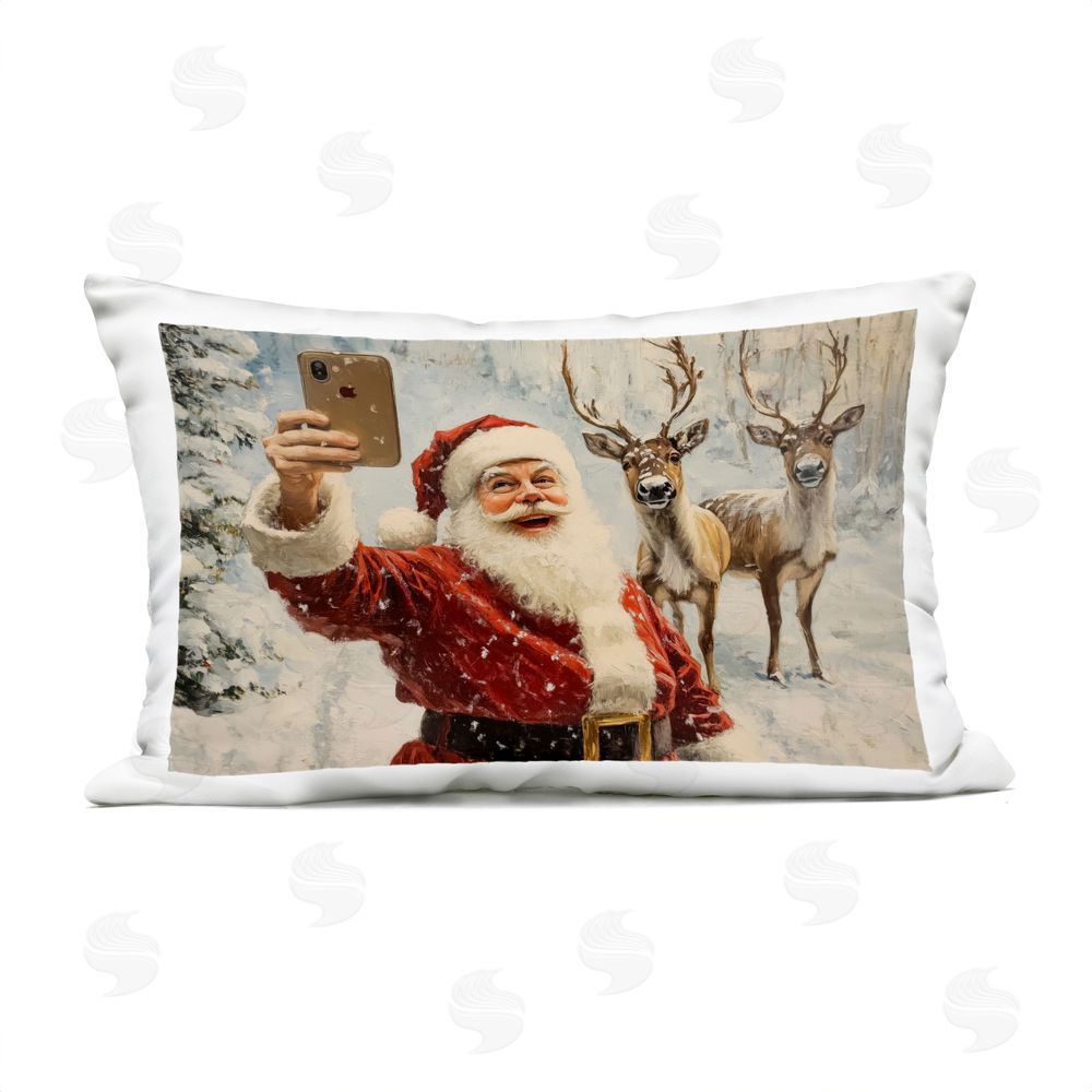 Arlington Prints Santa & Reindeer Selfie Outdoor Rectugular Printed Throw Pillow