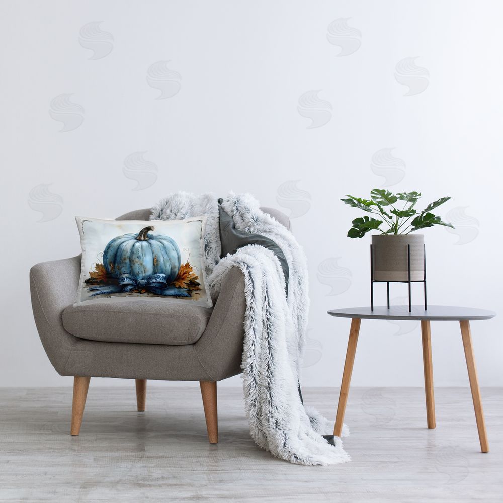 Creative Studio Blue Pumpkin with Bow Rectugular Printed Throw Pillow on Chair