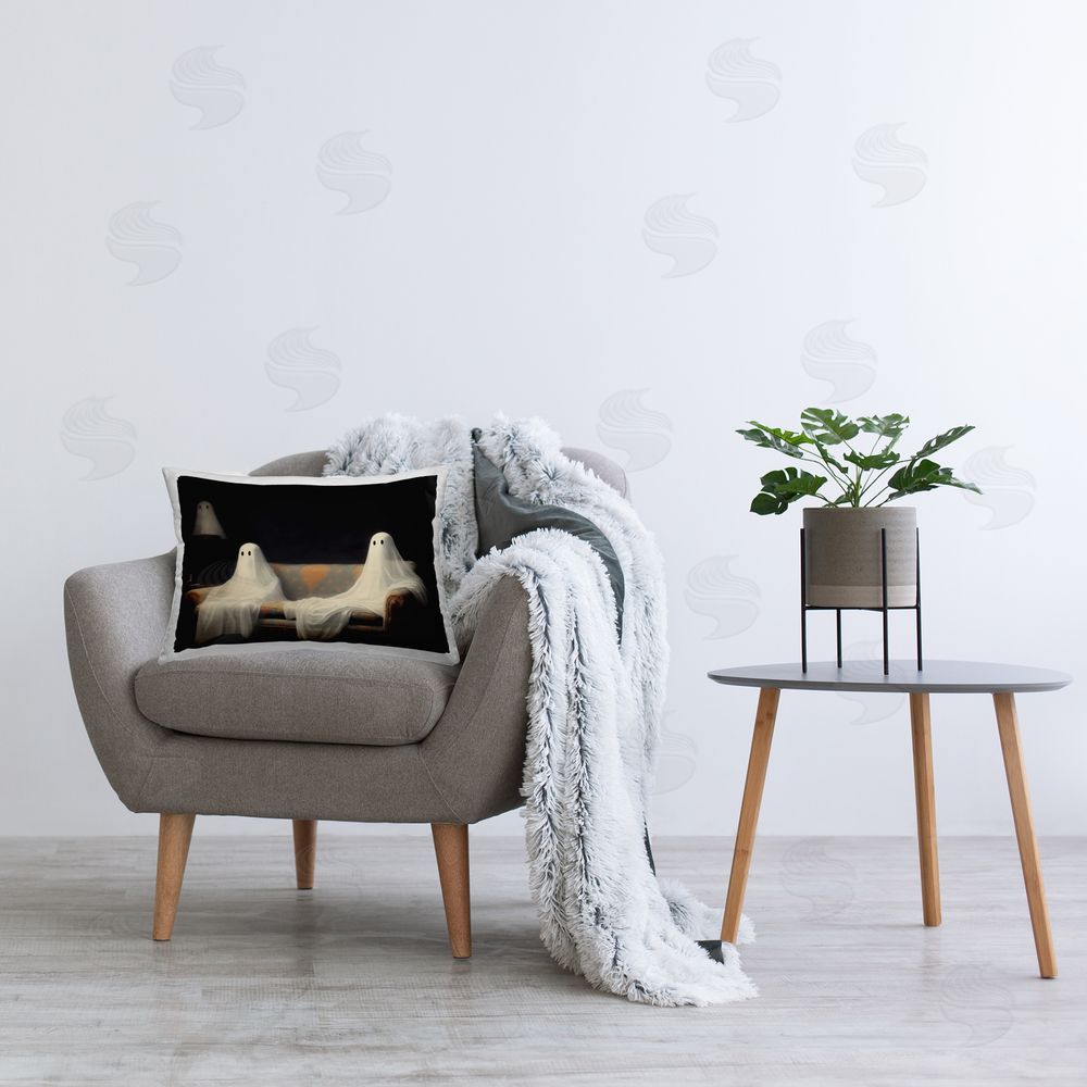 LSR Design Studio Spooky Couch Ghost Duo Rectugular Printed Throw Pillow on Chair