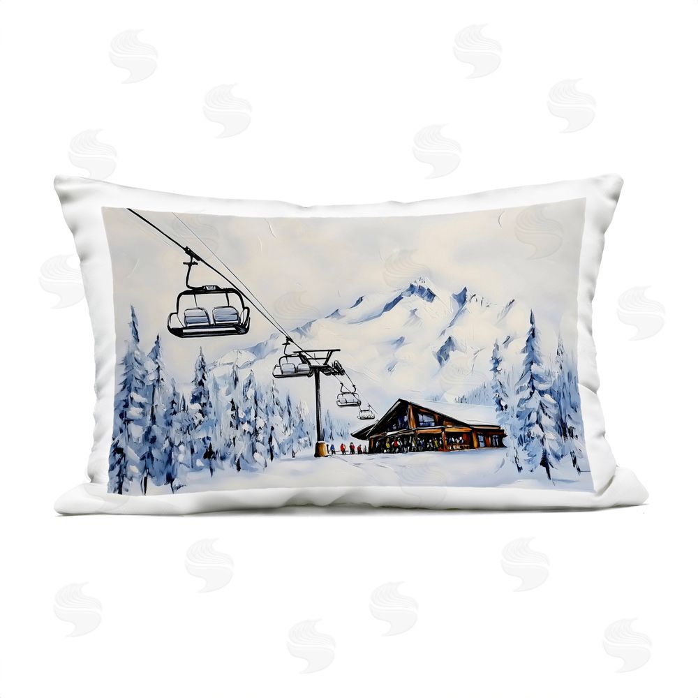 Arlington Prints Winter Adventure Ski Lift Outdoor Rectugular Printed Throw Pillow