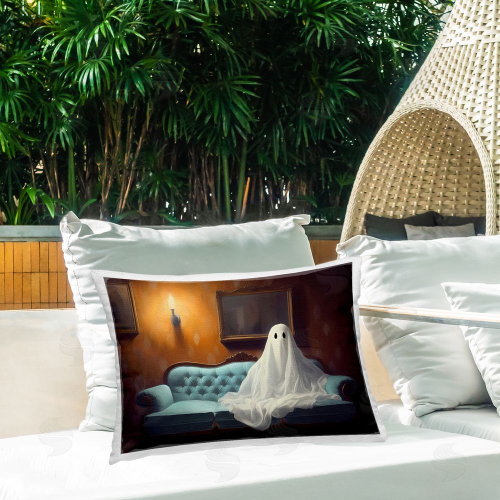 LSR Design Studio Spooky Couch by Candle Light Outdoor Rectugular Printed Throw Pillow on Patio