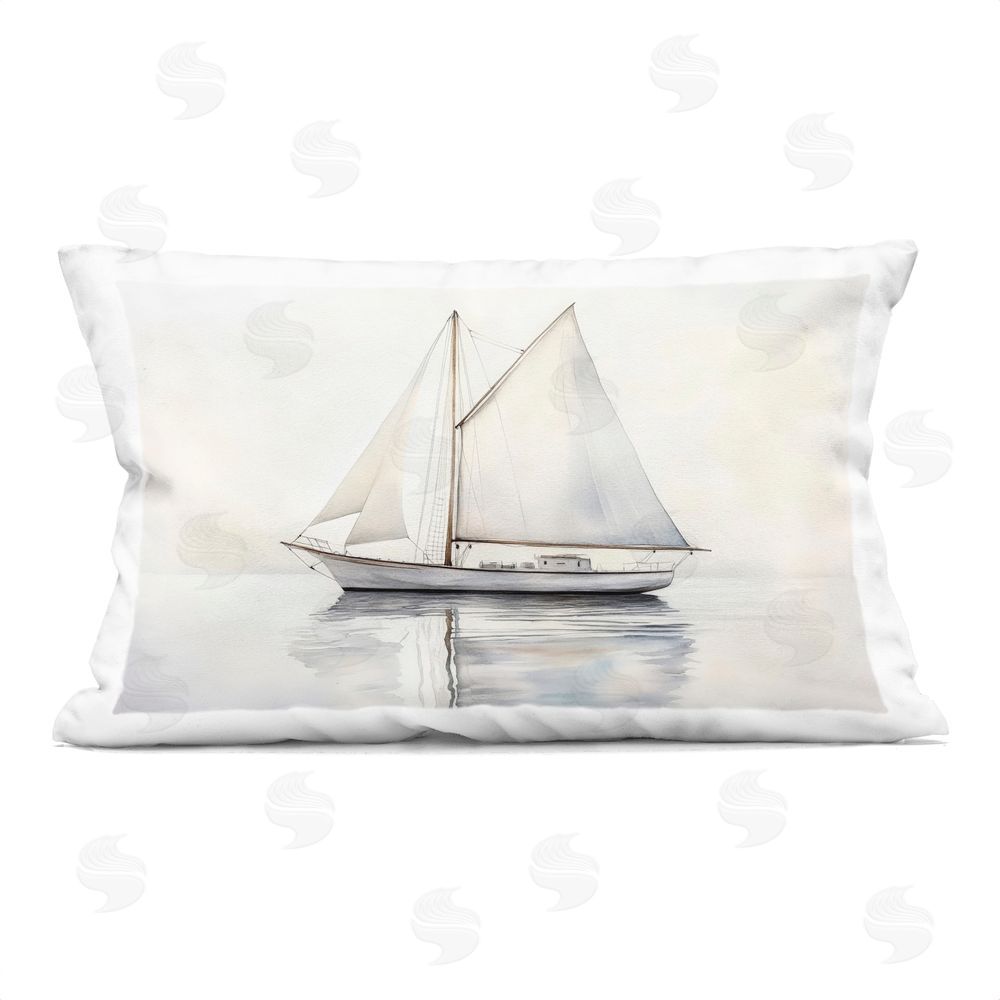 Petal Prints Design Neutral Sailboat Reflection Printed Lumbar Throw Pillow