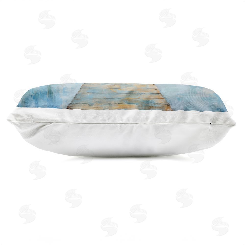 Petal Prints Design Peaceful Lake Dock in the Mountains Outdoor Printed Lumbar Throw Pillow Side View with Zipper Detail