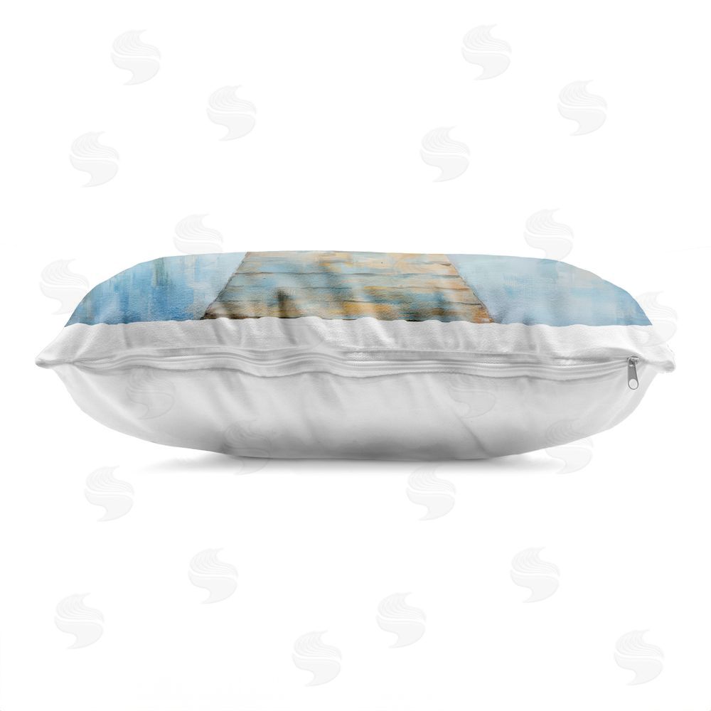 Petal Prints Design Peaceful Lake Dock in the Mountains Printed Lumbar Throw Pillow Side View with Zipper Detail