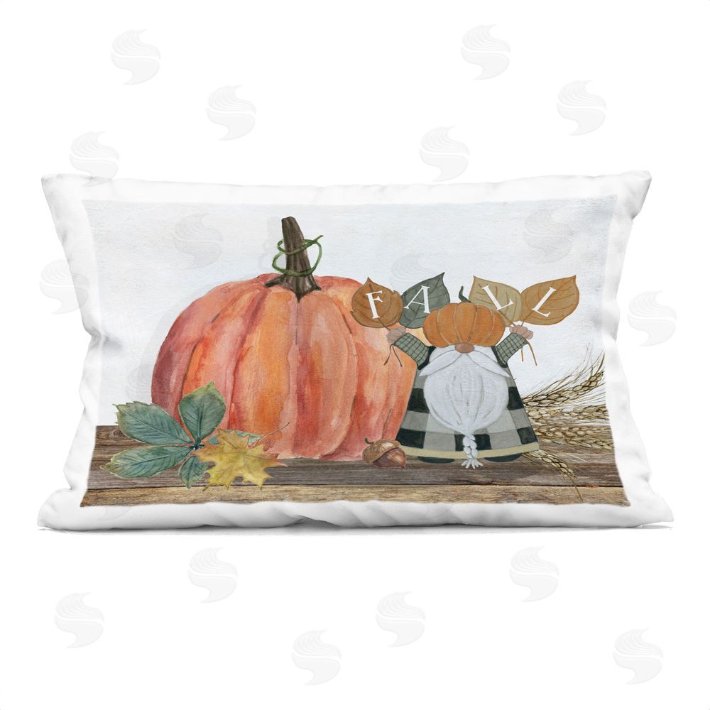 Livi and Finn Fall Gnome with Pumpkin Rectugular Printed Throw Pillow