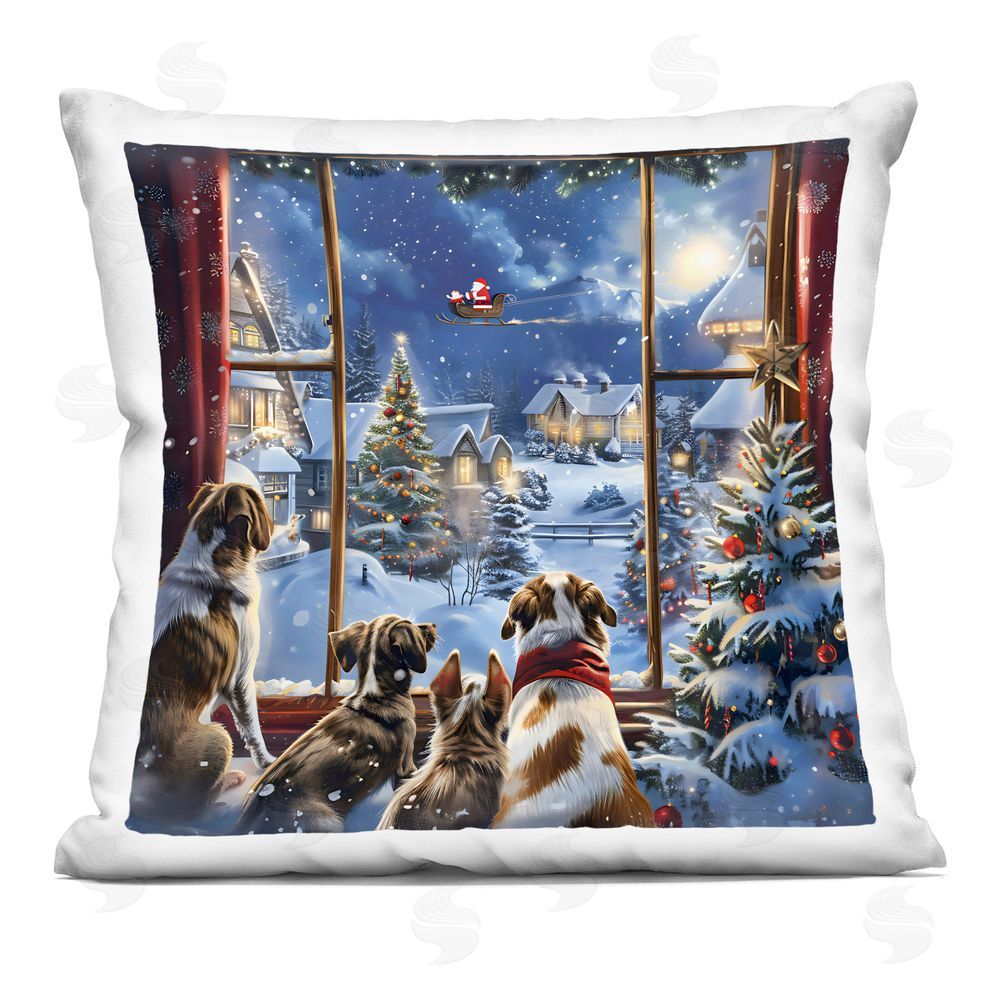 Creative Studio Snowy Christmas View Dogs Square Printed Throw Pillow