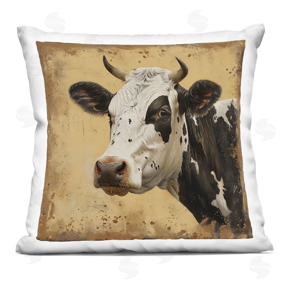 Creative Studio Spotted Brown Cow Portrait Square Printed Throw Pillow
