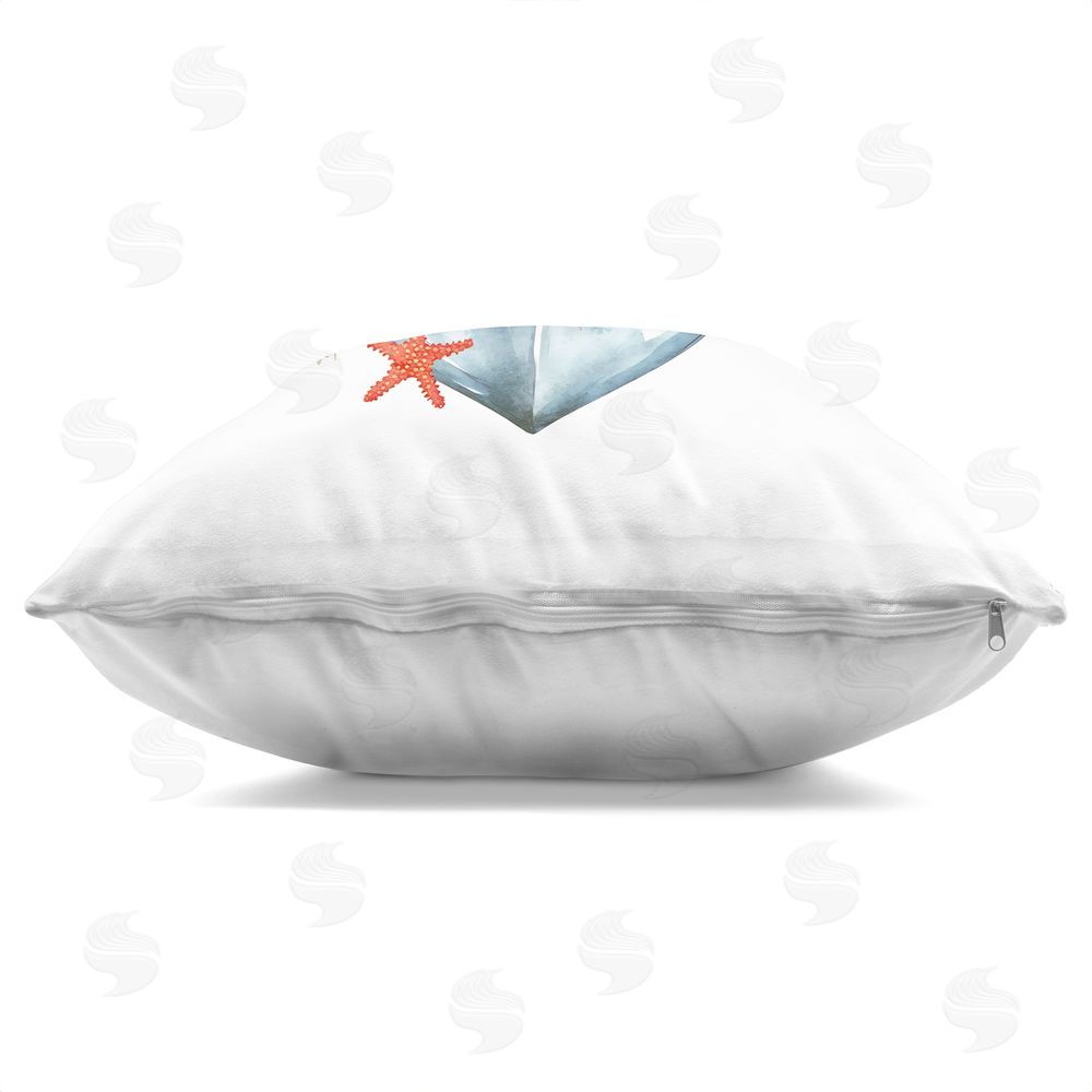 LSR Design Studio Cute Sailor Anchor with Starfish Square Printed Throw Pillow Side View with Zipper Detail