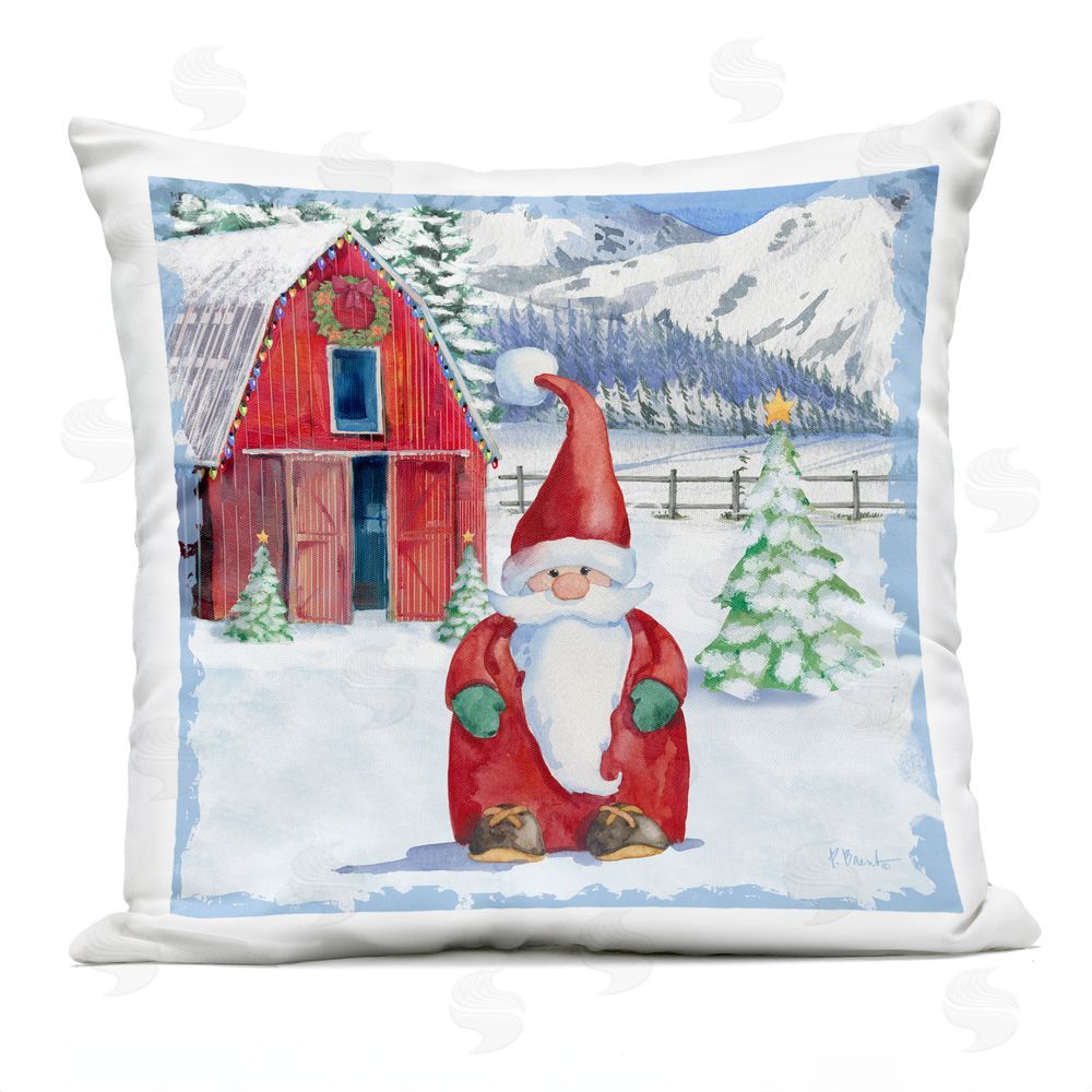 Paul Brent Frosty Barn & Gnome Outdoor Square Printed Throw Pillow